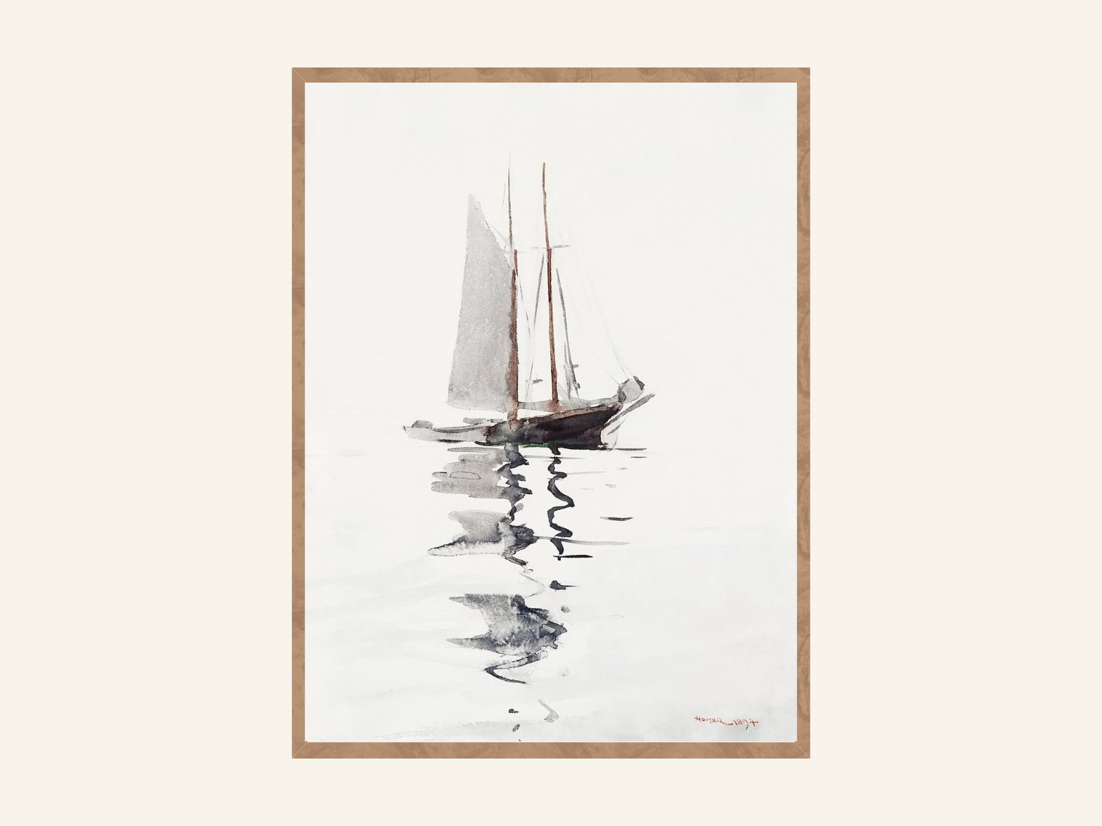 Tranquil Sailboat Vessel Floating Lone Ocean Reflection Poster by Lettered And Lined - copper.red.co