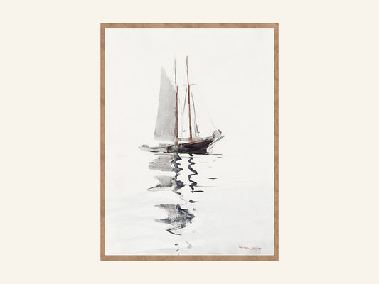 Tranquil Sailboat Vessel Floating Lone Ocean Reflection Poster by Lettered And Lined - copper.red.co